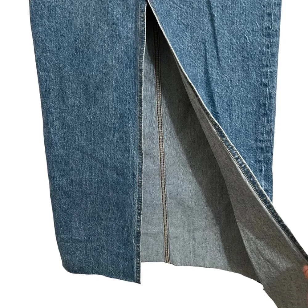 Frame Cut Off Waist Maxi Jean Denim Skirt Womens 24 Blue Front Slit Raw Hem